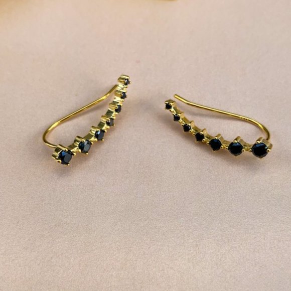 14K Gold Black Zirconia Stone earrings - Picture 7 of 11